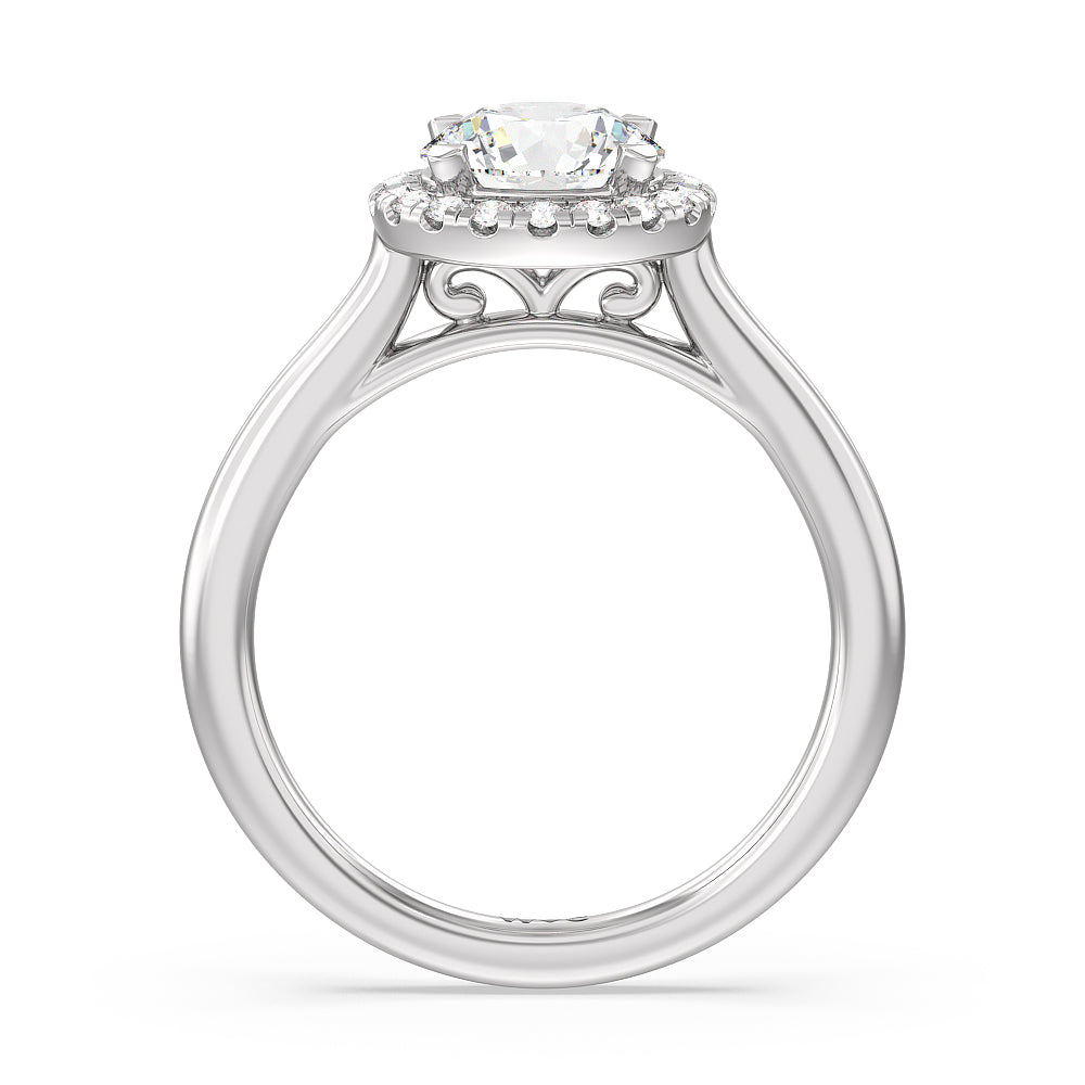 Cathedral Halo Engagement Ring with Round Cut Diamond in 14KT