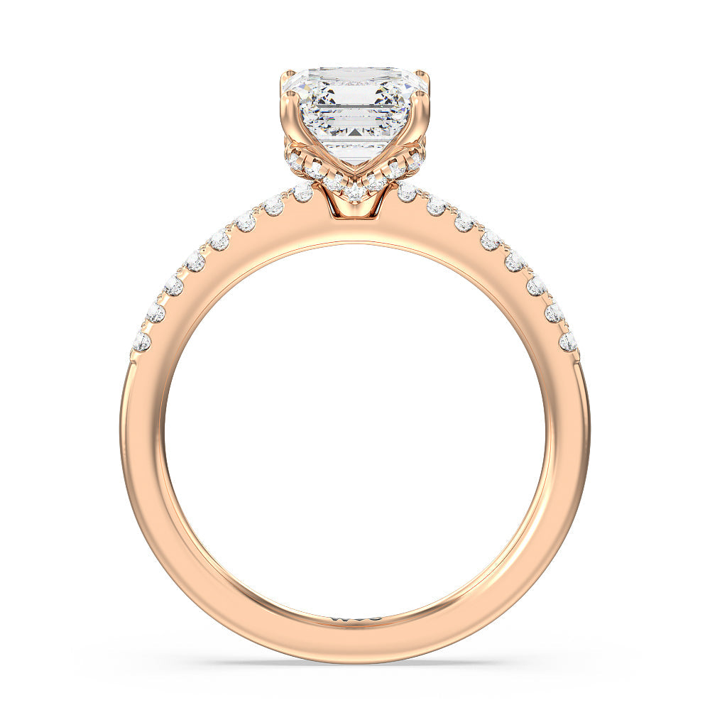 Arc Hidden Halo Engagement Ring with Asscher Cut Diamond in 14KT Rose Gold view 2
