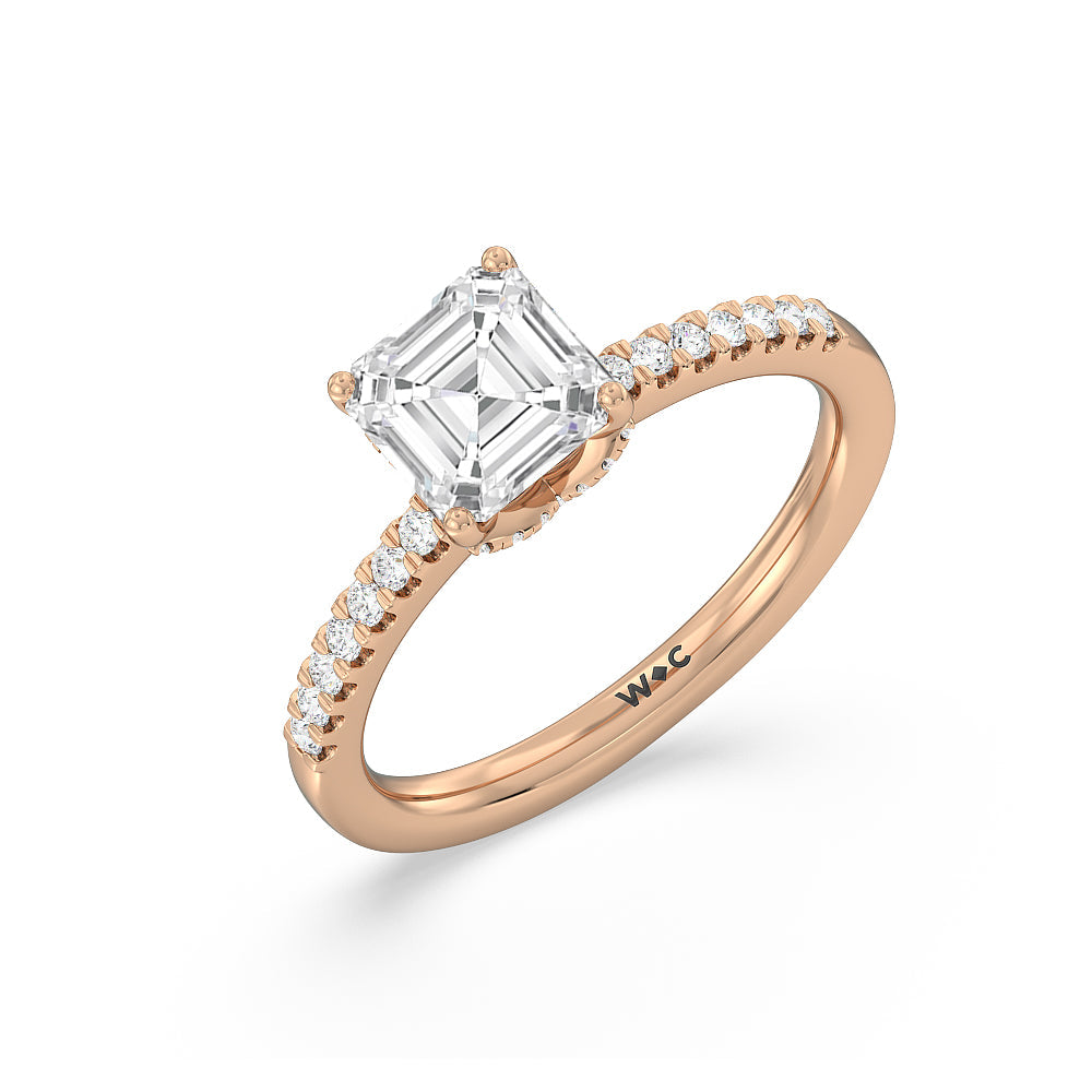 Arc Hidden Halo Engagement Ring with Asscher Cut Diamond in 14KT Rose Gold view 3
