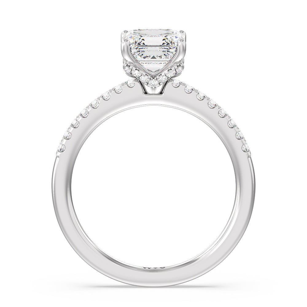 Arc Hidden Halo Engagement Ring with Asscher Cut Diamond in 14KT Platinum view 2
