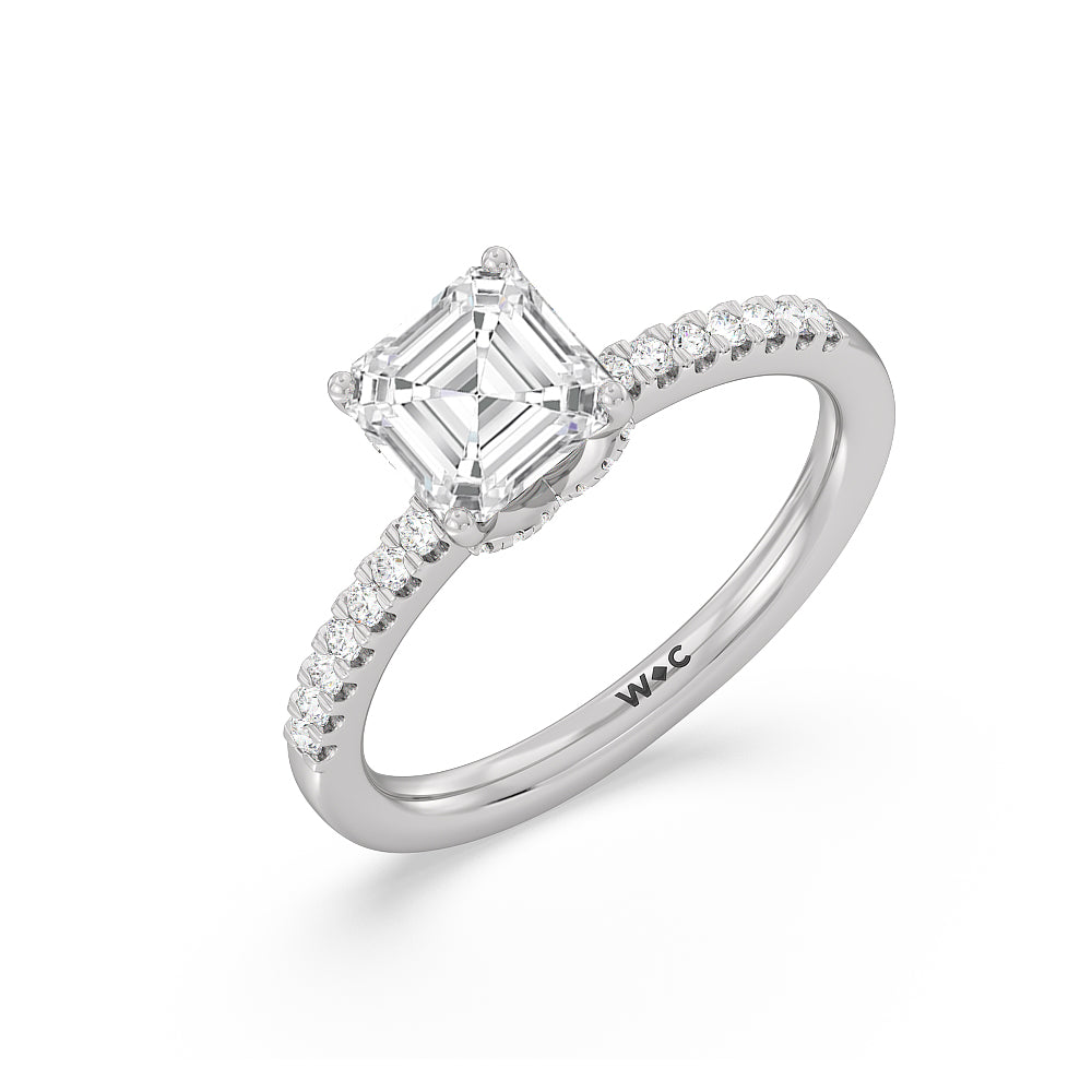 Arc Hidden Halo Engagement Ring with Asscher Cut Diamond in 14KT Platinum view 3
