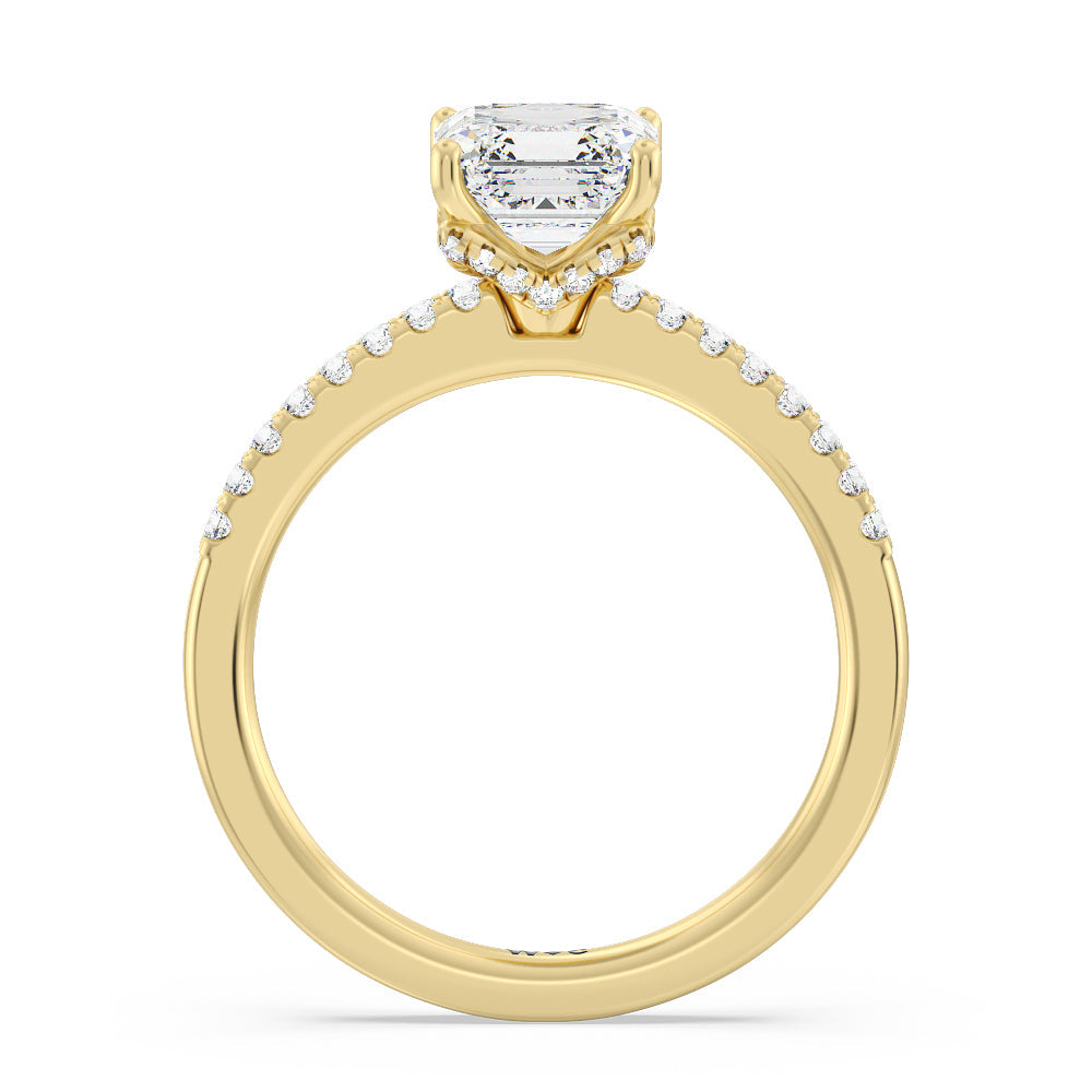 Arc Hidden Halo Engagement Ring with Asscher Cut Diamond in 14KT Yellow Gold view 2

