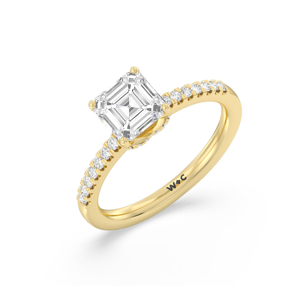 Arc Hidden Halo Engagement Ring with Asscher Cut Diamond in 14KT Yellow Gold view 3
