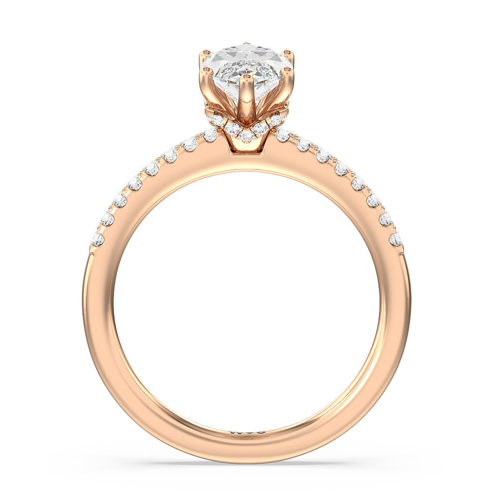 Arc Hidden Halo Engagement Ring with Marquise Cut Diamond in 14KT Rose Gold view 2
