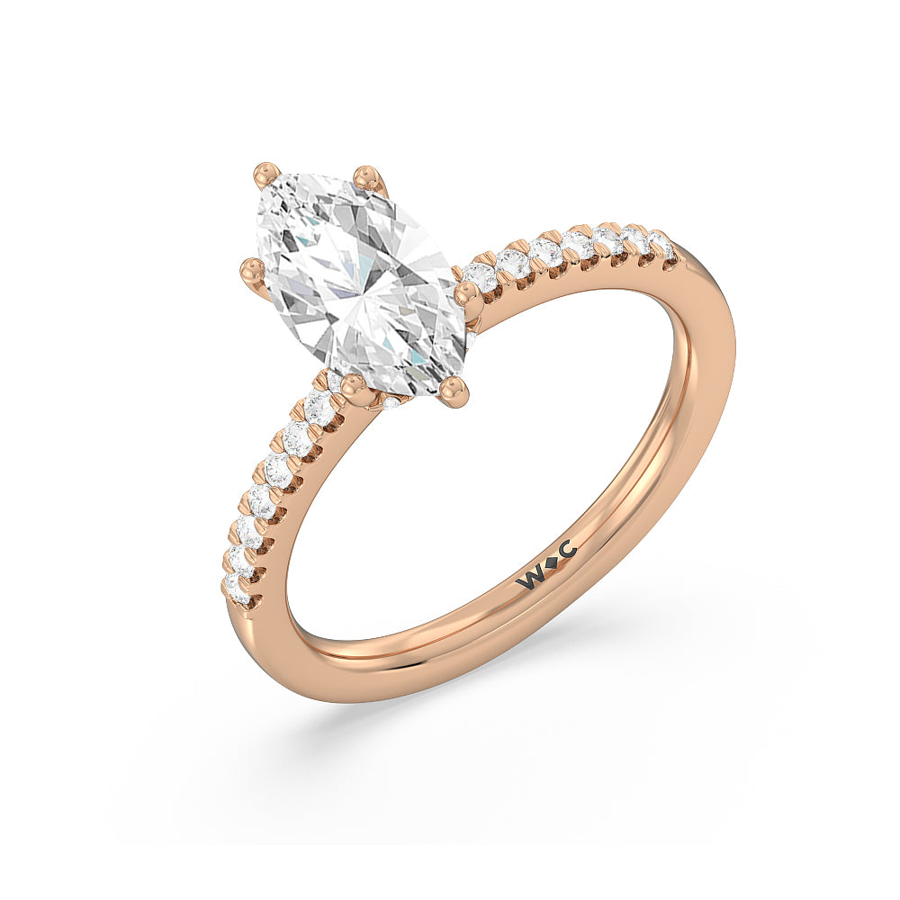 Arc Hidden Halo Engagement Ring with Marquise Cut Diamond in 14KT Rose Gold view 3
