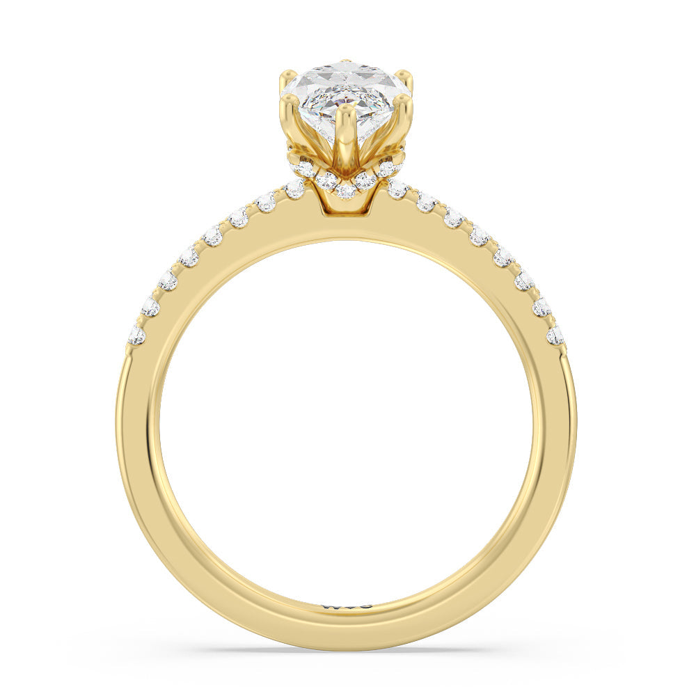 Arc Hidden Halo Engagement Ring with Marquise Cut Diamond in 14KT Yellow Gold view 2
