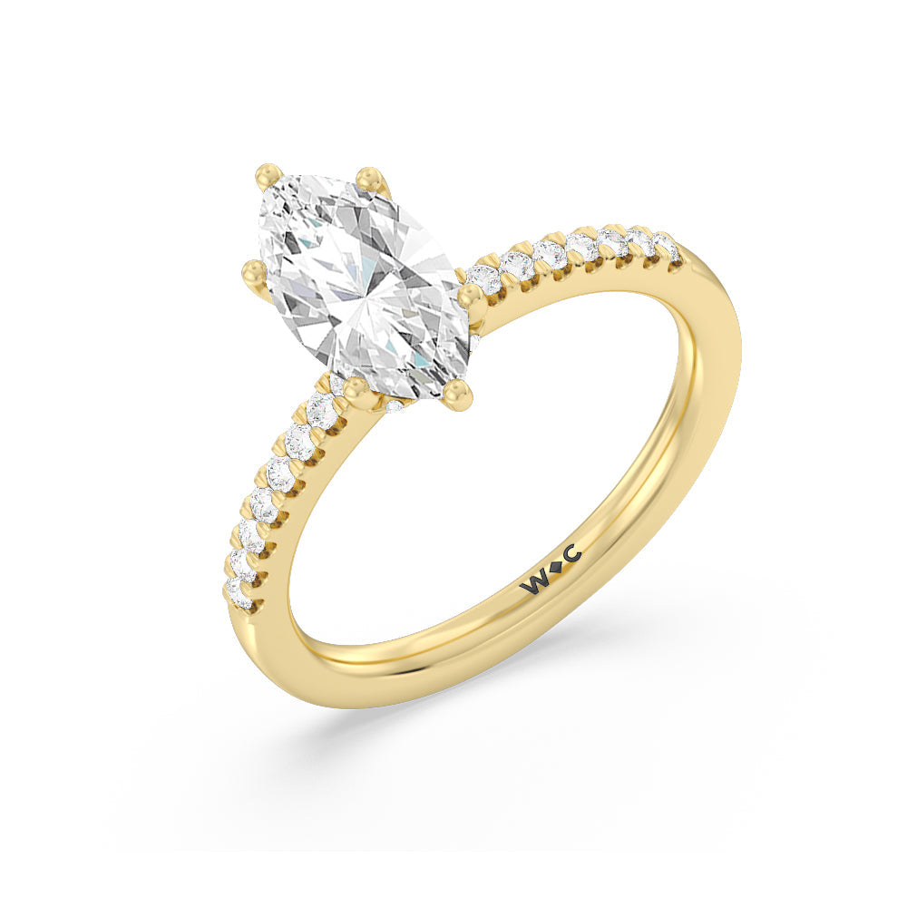Arc Hidden Halo Engagement Ring with Marquise Cut Diamond in 14KT Yellow Gold view 3

