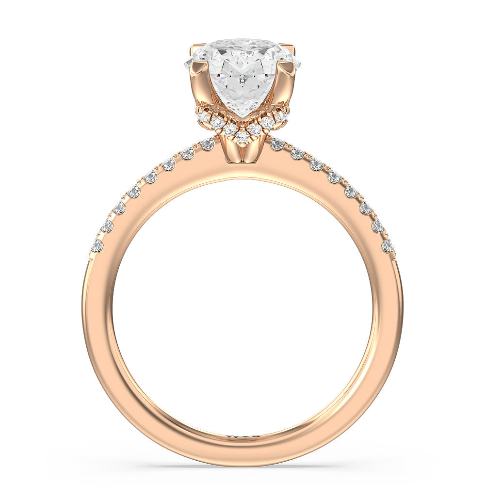 Arc Hidden Halo Engagement Ring with Oval Cut Diamond in 14KT Rose Gold view 2
