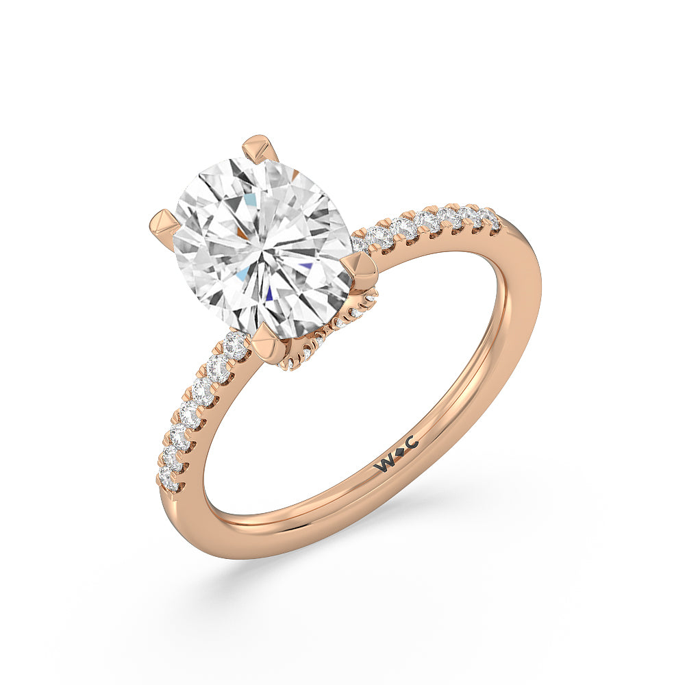 Arc Hidden Halo Engagement Ring with Oval Cut Diamond in 14KT Rose Gold view 3
