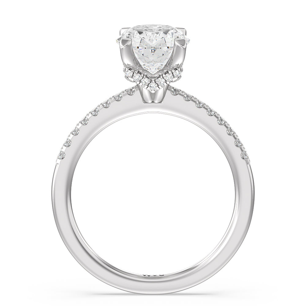 Arc Hidden Halo Engagement Ring with Oval Cut Diamond in 14KT Platinum view 2
