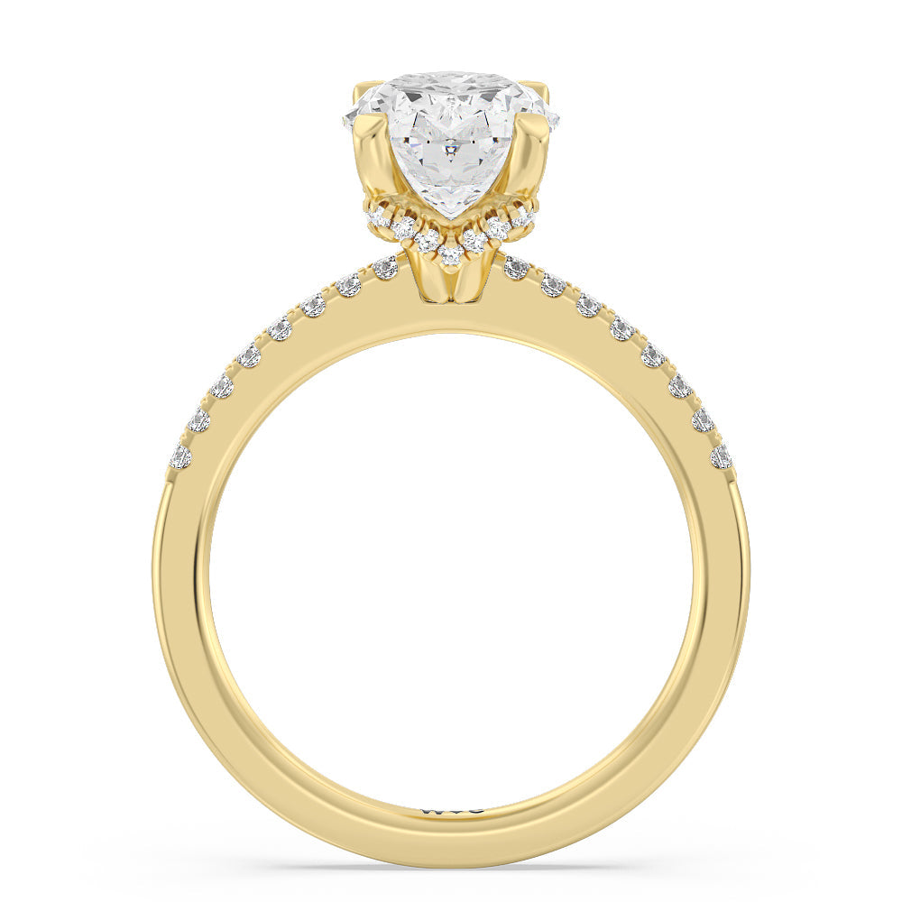 Arc Hidden Halo Engagement Ring with Oval Cut Diamond in 14KT Yellow Gold view 2
