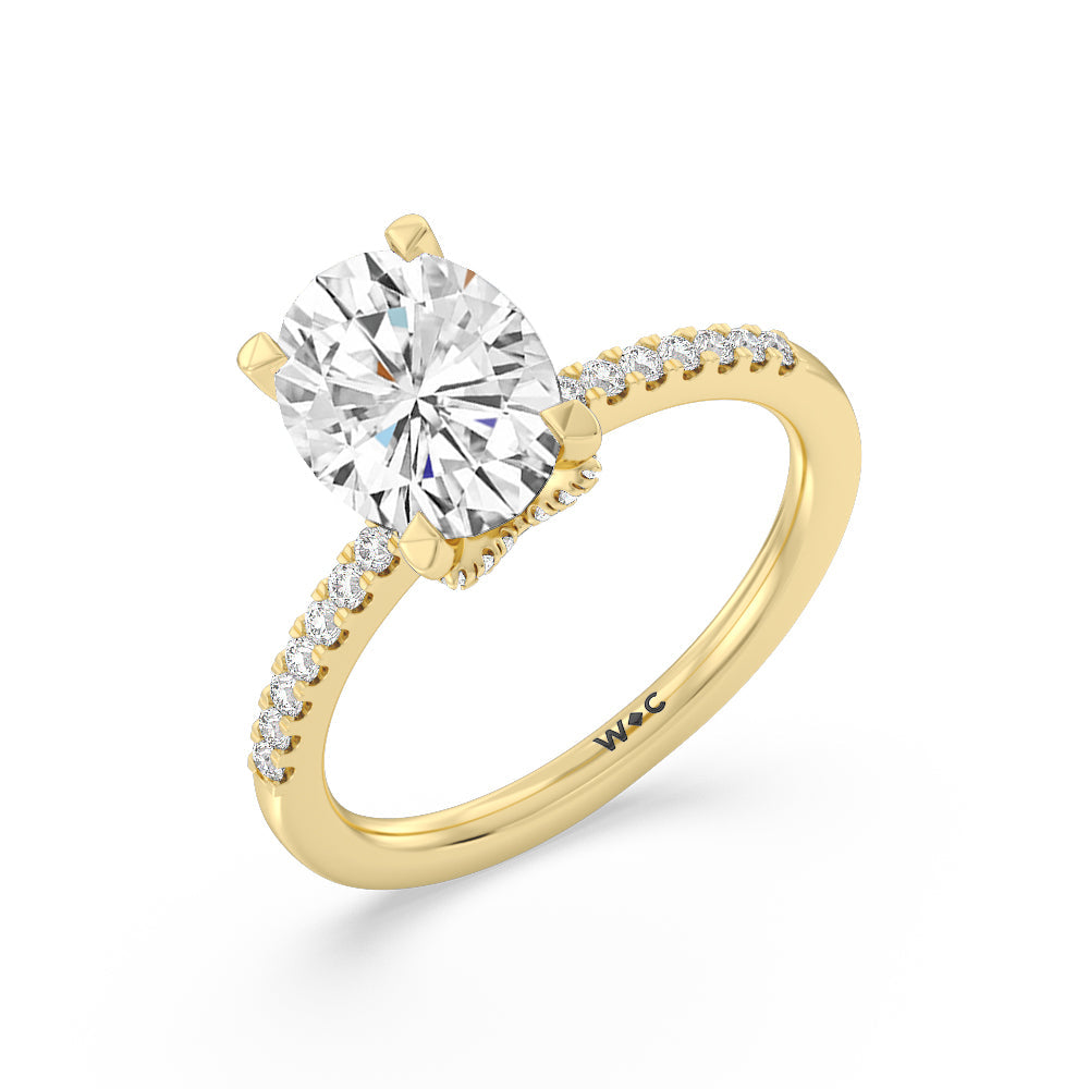 Arc Hidden Halo Engagement Ring with Oval Cut Diamond in 14KT Yellow Gold view 3
