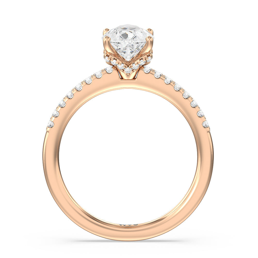 Arc Hidden Halo Engagement Ring with Pear Cut Diamond in 14KT Rose Gold view 2
