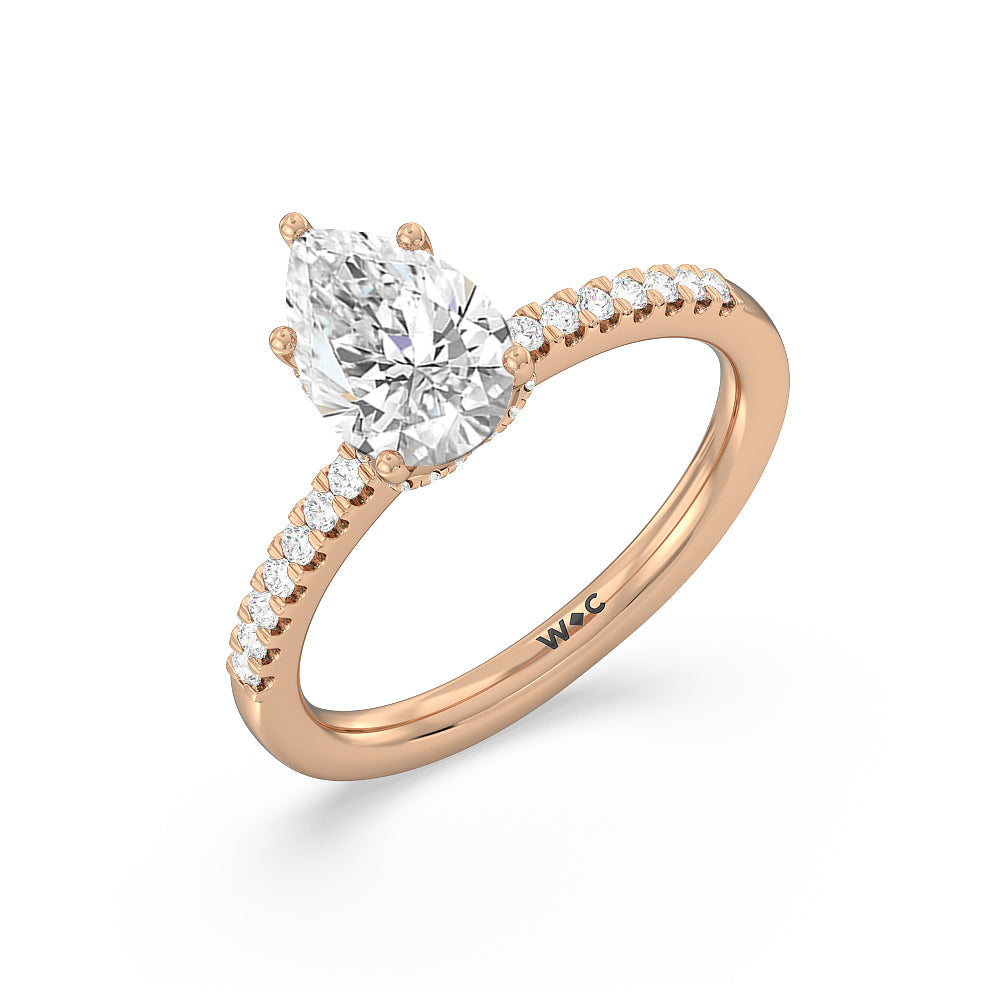 Arc Hidden Halo Engagement Ring with Pear Cut Diamond in 14KT Rose Gold view 3
