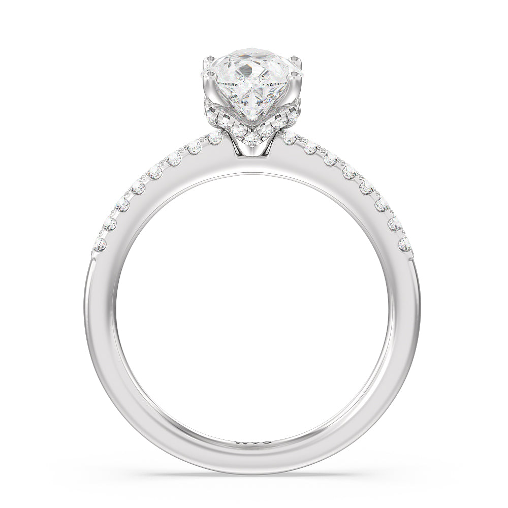 Arc Hidden Halo Engagement Ring with Pear Cut Diamond in 14KT Platinum view 2
