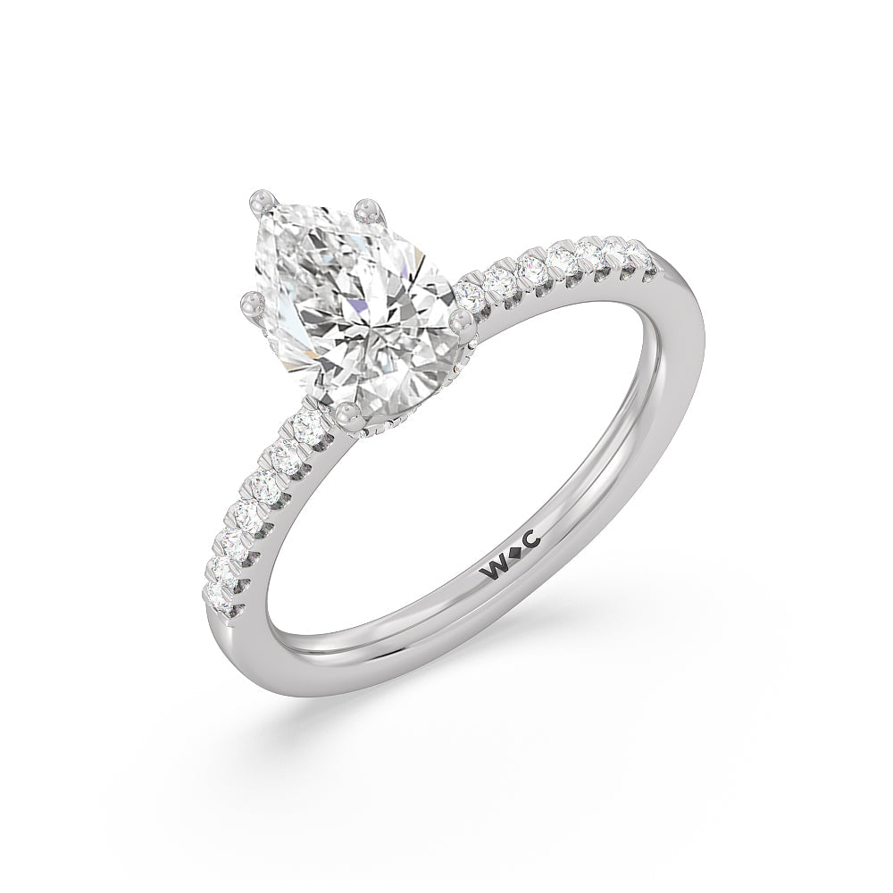 Arc Hidden Halo Engagement Ring with Pear Cut Diamond in 14KT Platinum view 3
