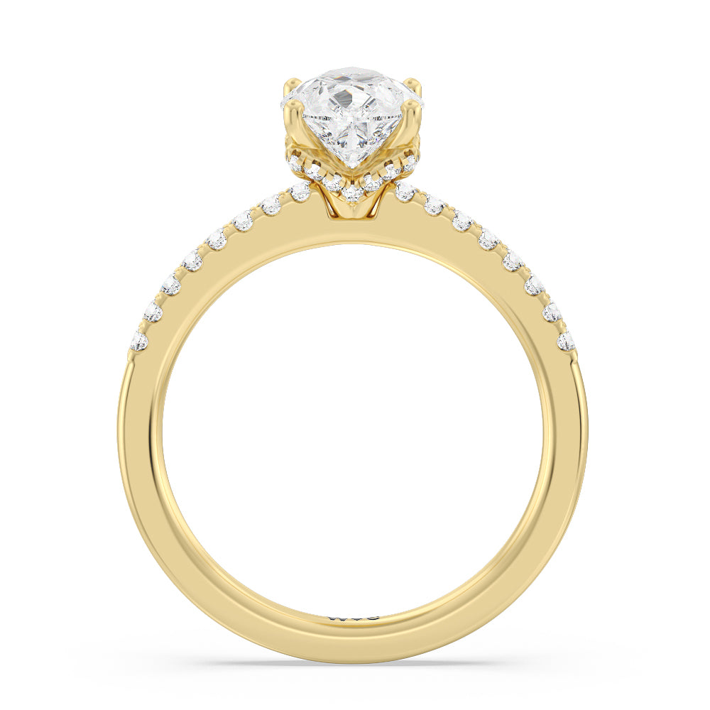 Arc Hidden Halo Engagement Ring with Pear Cut Diamond in 14KT Yellow Gold view 2
