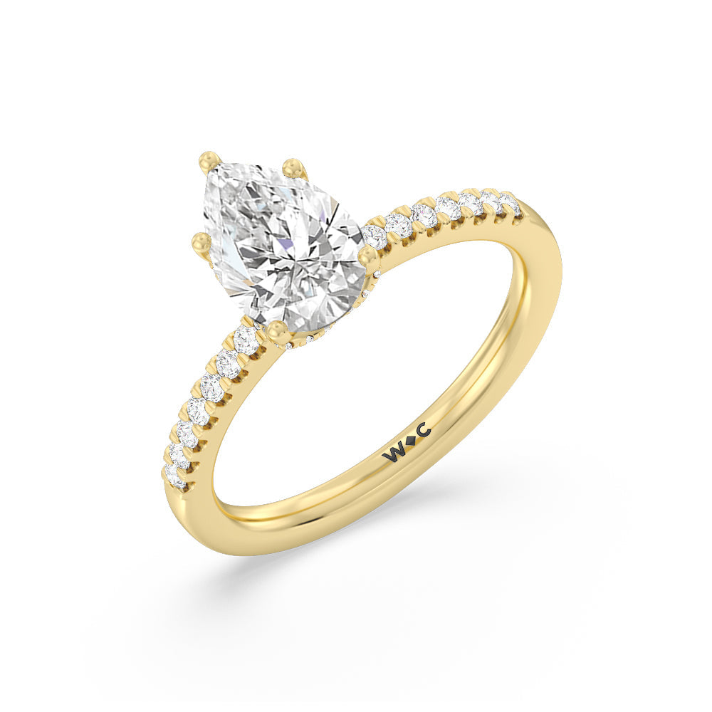 Arc Hidden Halo Engagement Ring with Pear Cut Diamond in 14KT Yellow Gold view 3
