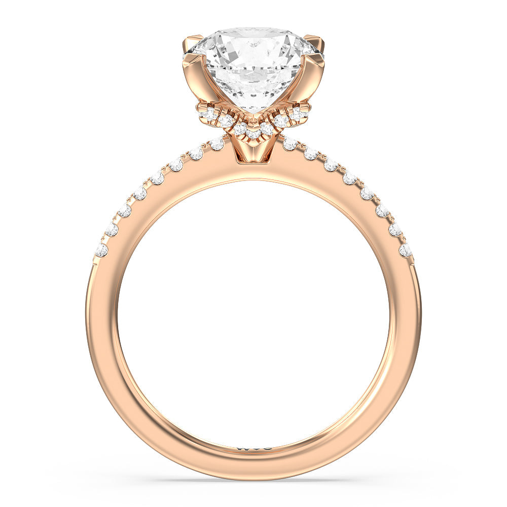 Arc Hidden Halo Engagement Ring with Round Cut Diamond in 14KT Rose Gold view 2

