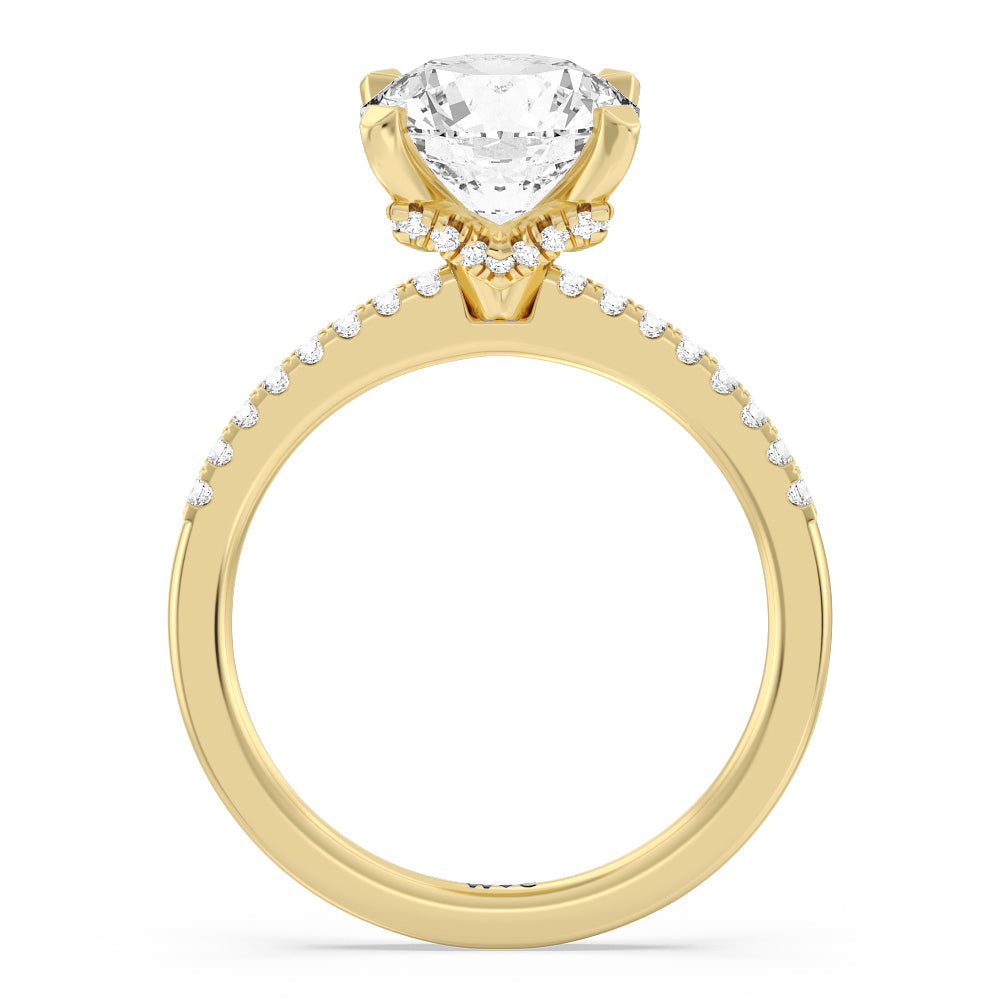 Arc Hidden Halo Engagement Ring with Round Cut Diamond in 14KT Yellow Gold view 2
