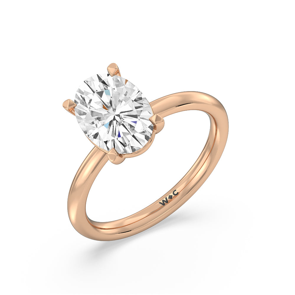Oval Cut Classic Four Prong Petite Comfort Fit Solitaire Engagement Ring with Lab Grown Diamond in 14KT Rose Gold view 3

