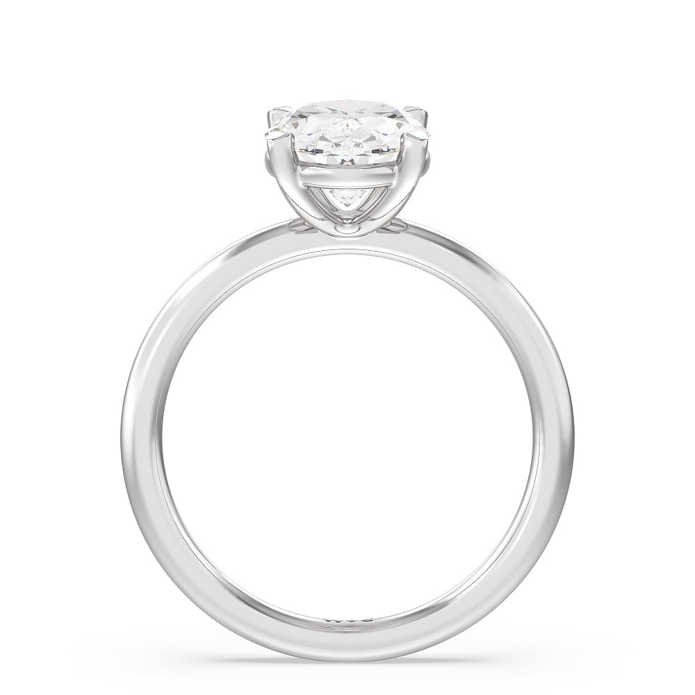 Oval Cut Classic Four Prong Petite Comfort Fit Solitaire Engagement Ring with Lab Grown Diamond in 14KT Platinum view 2
