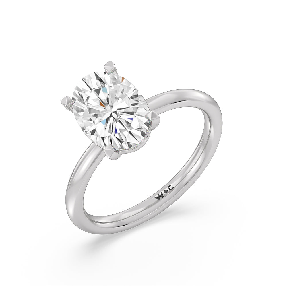 Oval Cut Classic Four Prong Petite Comfort Fit Solitaire Engagement Ring with Lab Grown Diamond in 14KT Platinum view 3
