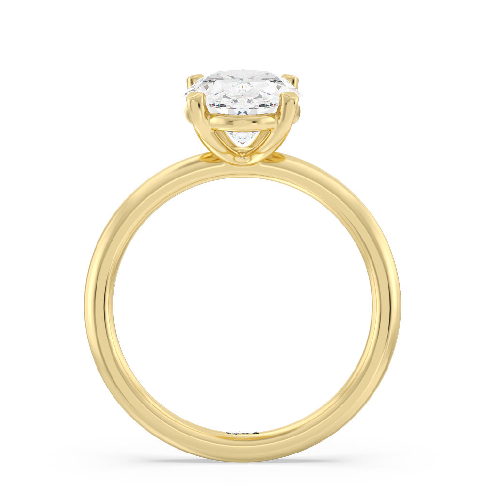 Oval Cut Classic Four Prong Petite Comfort Fit Solitaire Engagement Ring with Lab Grown Diamond in 14KT Yellow Gold view 2
