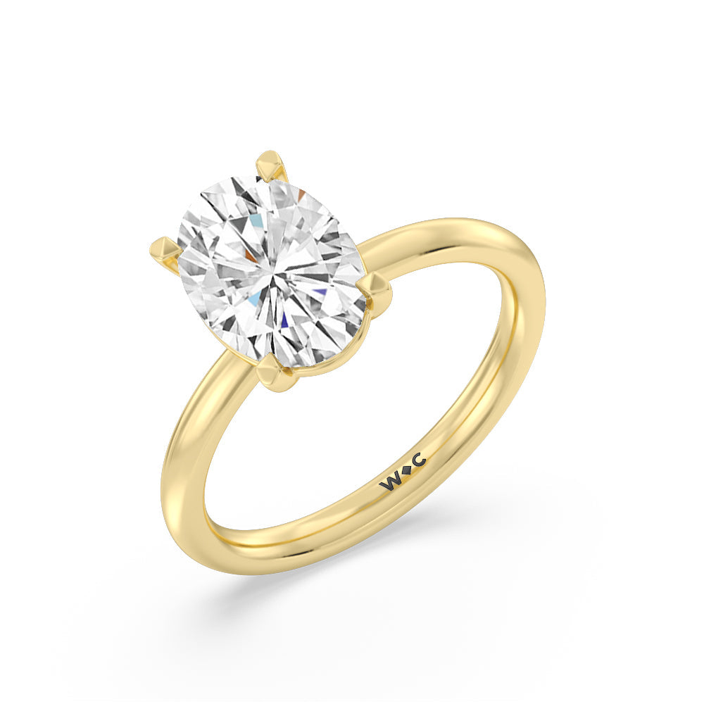 Oval Cut Classic Four Prong Petite Comfort Fit Solitaire Engagement Ring with Lab Grown Diamond in 14KT Yellow Gold view 3
