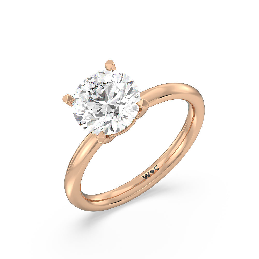Round Cut Classic Four Prong Petite Comfort Fit Solitaire Engagement Ring with Lab Grown Diamond in 14KT Rose Gold view 3
