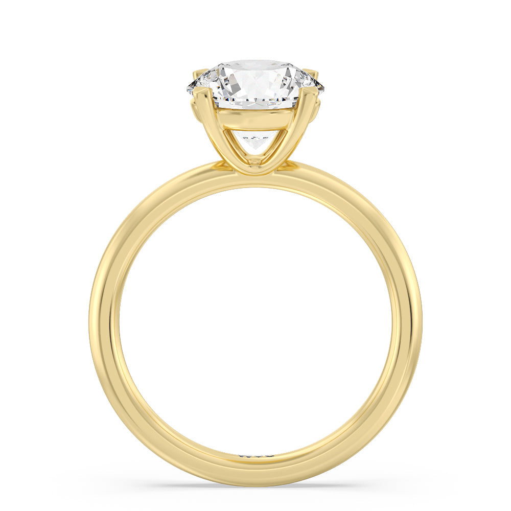 Round Cut Classic Four Prong Petite Comfort Fit Solitaire Engagement Ring with Lab Grown Diamond in 14KT Yellow Gold view 2

