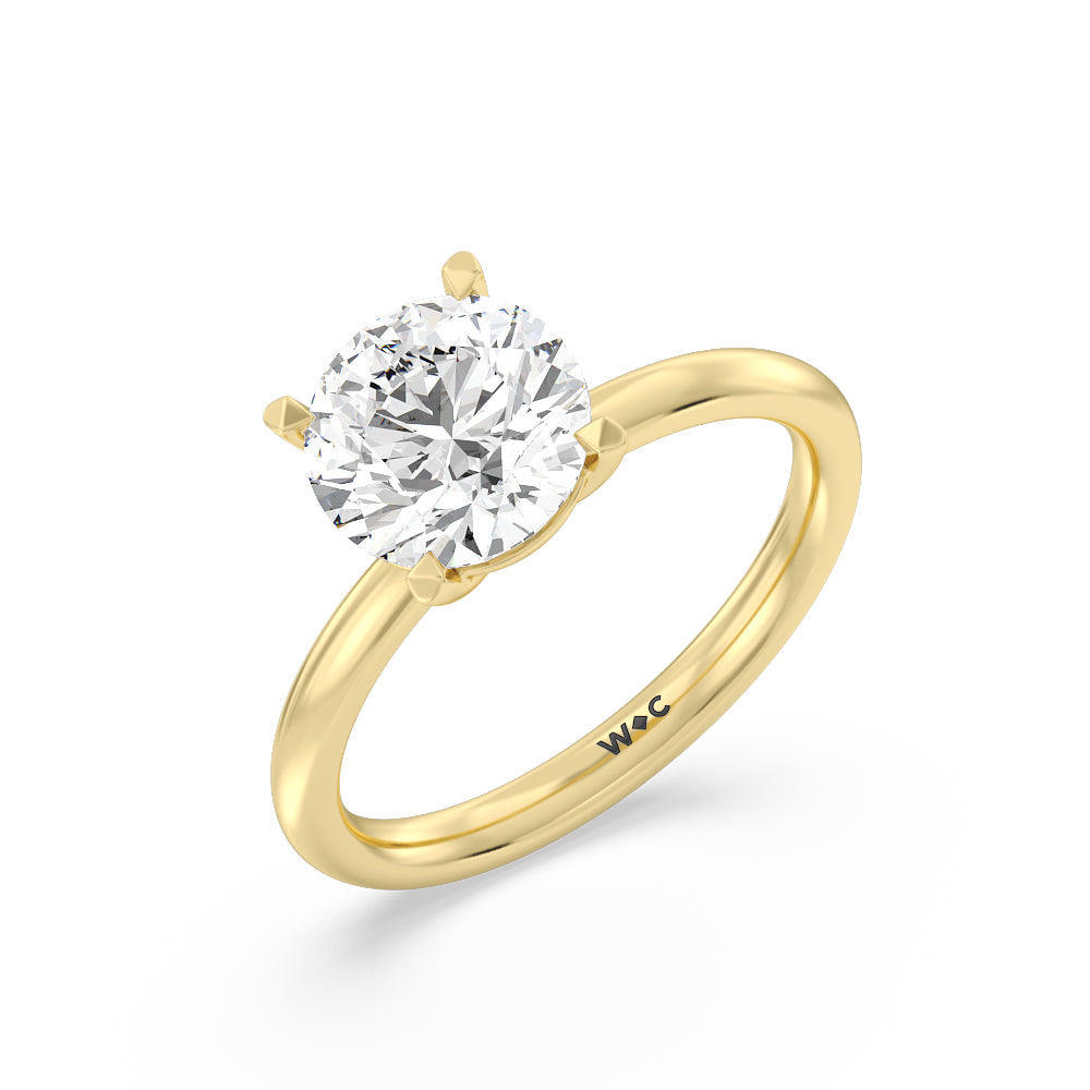 Round Cut Classic Four Prong Petite Comfort Fit Solitaire Engagement Ring with Lab Grown Diamond in 14KT Yellow Gold view 3
