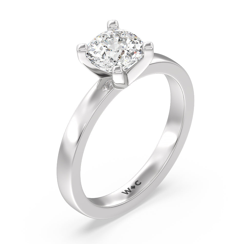 Medi Solitaire Diamond Engagement Ring with Cushion Cut Diamond in 14KT Platinum view 3
