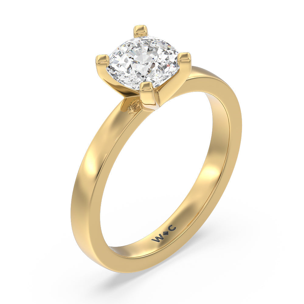 Medi Solitaire Diamond Engagement Ring with Cushion Cut Diamond in 14KT Yellow Gold view 3
