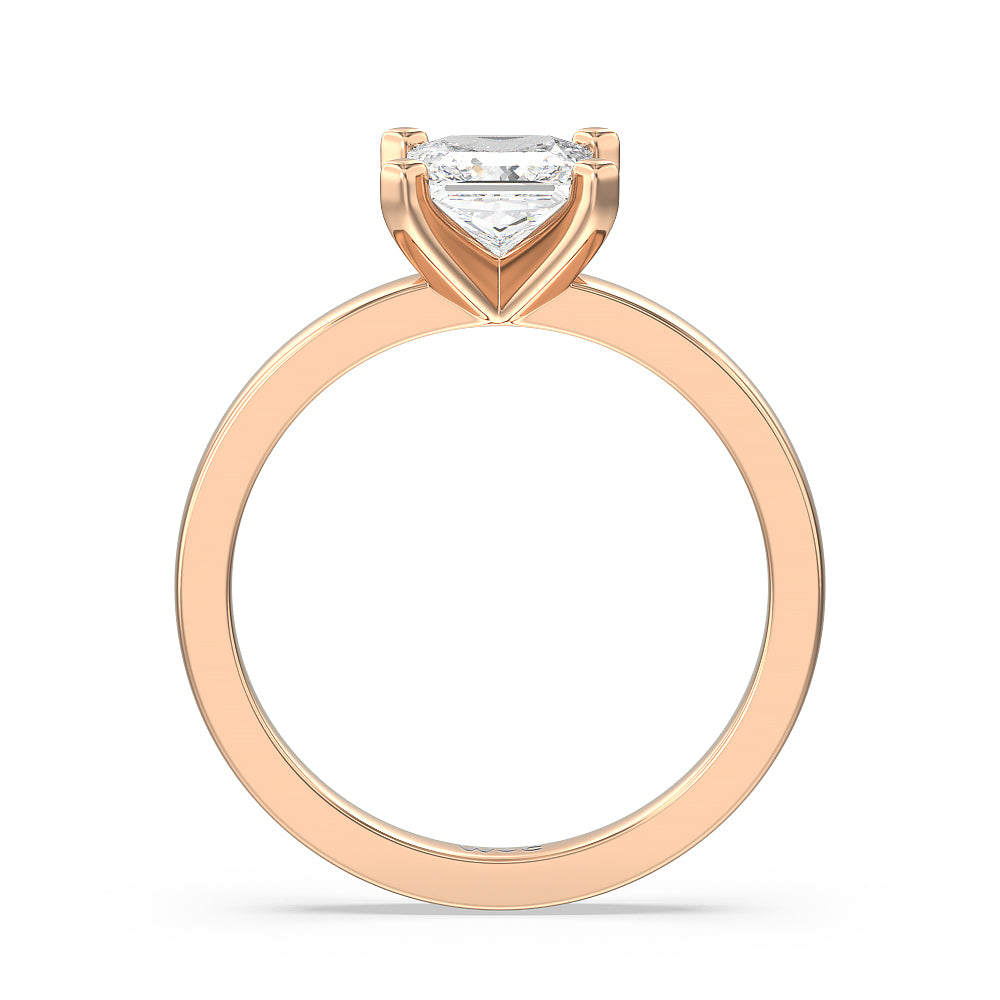 Medi Solitaire Diamond Engagement Ring with Princess Cut Diamond in 14KT Rose Gold view 2
