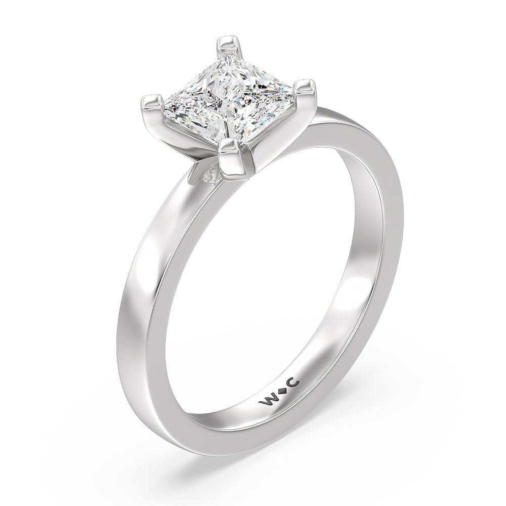 Medi Solitaire Diamond Engagement Ring with Princess Cut Diamond in 14KT Platinum view 3
