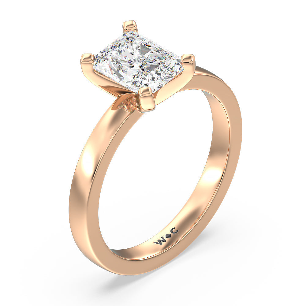 Medi Solitaire Diamond Engagement Ring with Radiant Cut Diamond in 14KT Rose Gold view 3
