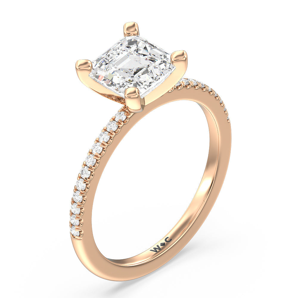 Vela Traditional Pave Diamond Engagement Ring with Asscher Cut Diamond in 14KT Rose Gold view 3
