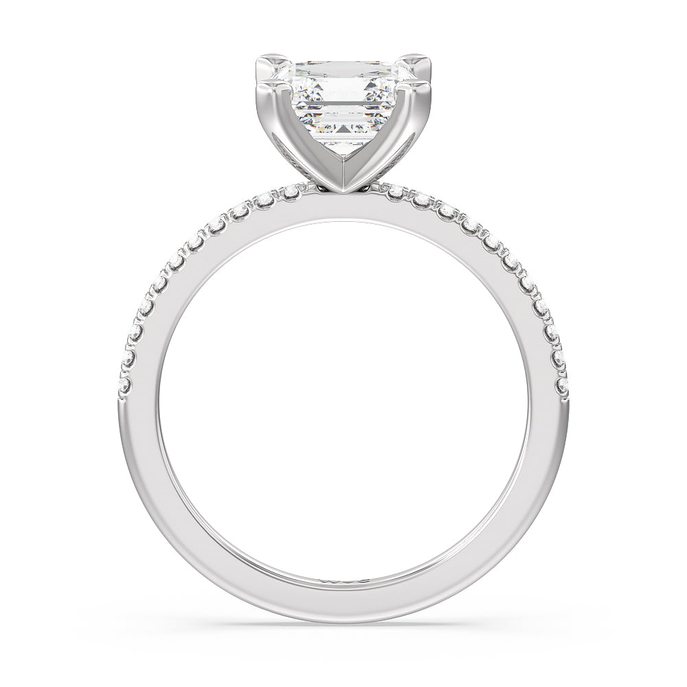 Vela Traditional Pave Diamond Engagement Ring with Asscher Cut Diamond in 14KT Platinum view 2
