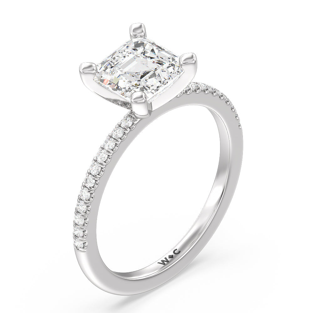 Vela Traditional Pave Diamond Engagement Ring with Asscher Cut Diamond in 14KT Platinum view 3

