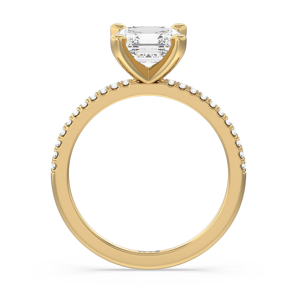 Vela Traditional Pave Diamond Engagement Ring with Asscher Cut Diamond in 14KT Yellow Gold view 2

