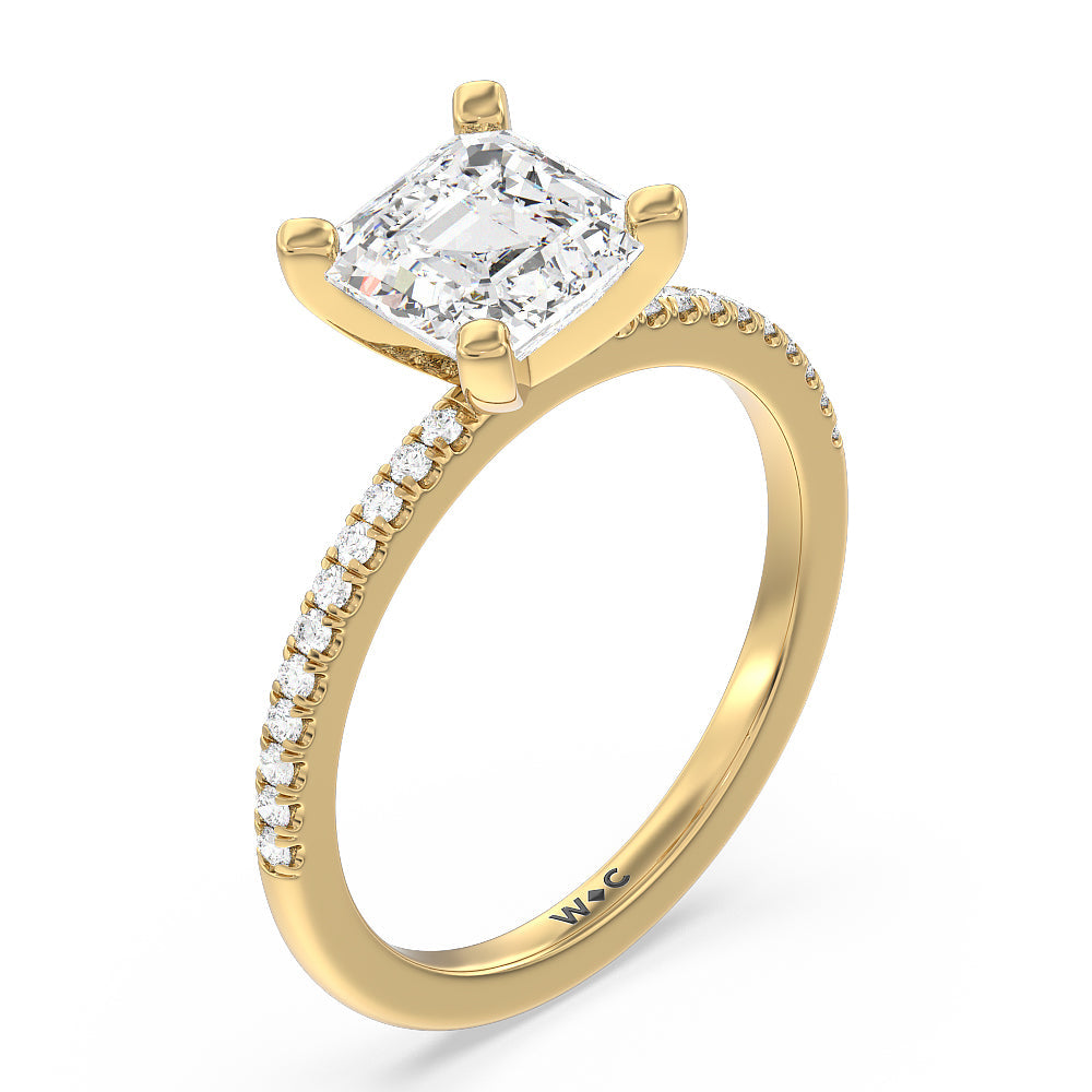 Vela Traditional Pave Diamond Engagement Ring with Asscher Cut Diamond in 14KT Yellow Gold view 3
