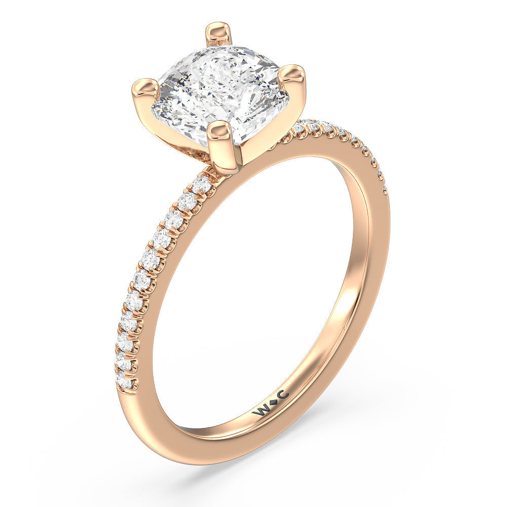 Vela Traditional Pave Diamond Engagement Ring with Cushion Cut Diamond in 14KT Rose Gold view 3
