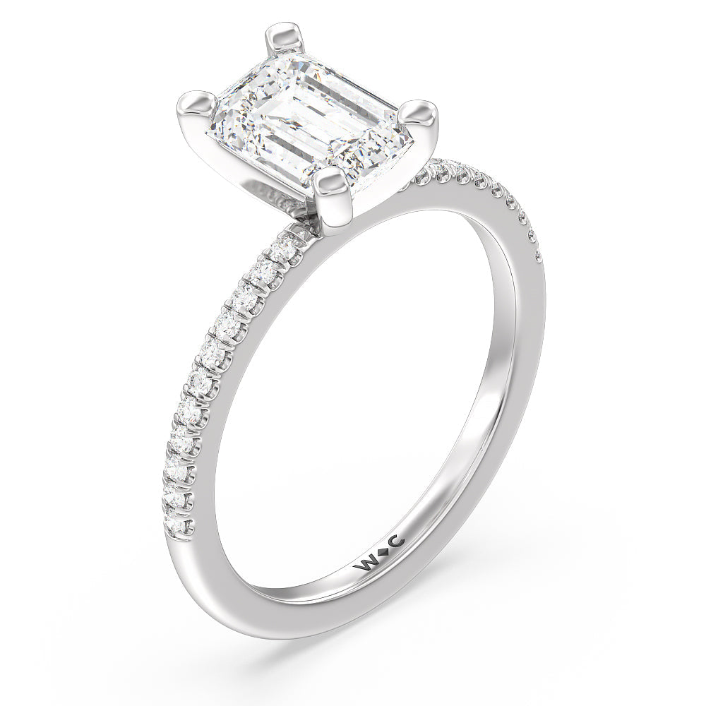 Vela Traditional Pave Diamond Engagement Ring with Emerald Cut Diamond in 14KT Platinum view 3
