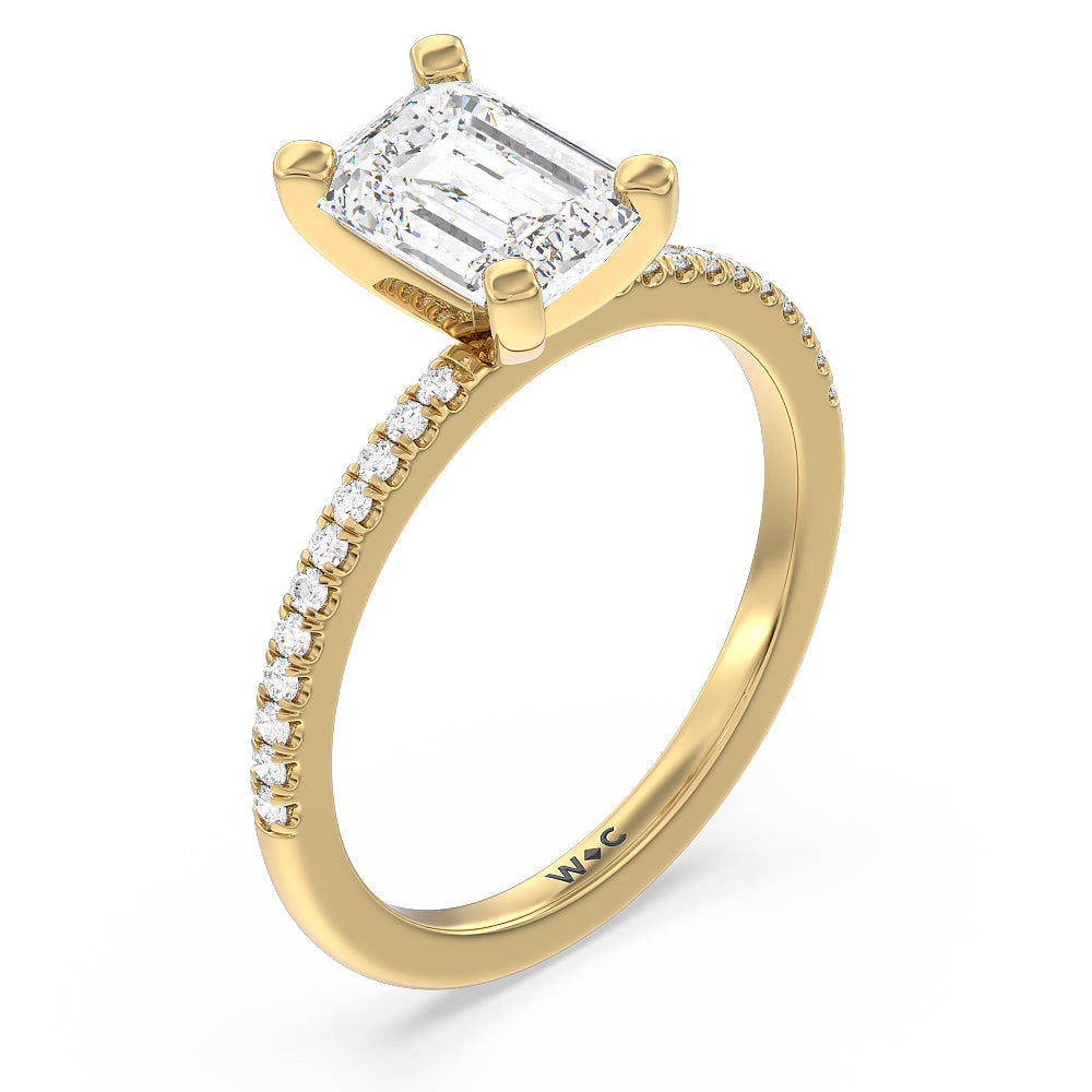 Vela Traditional Pave Diamond Engagement Ring with Emerald Cut Diamond in 14KT Yellow Gold view 3
