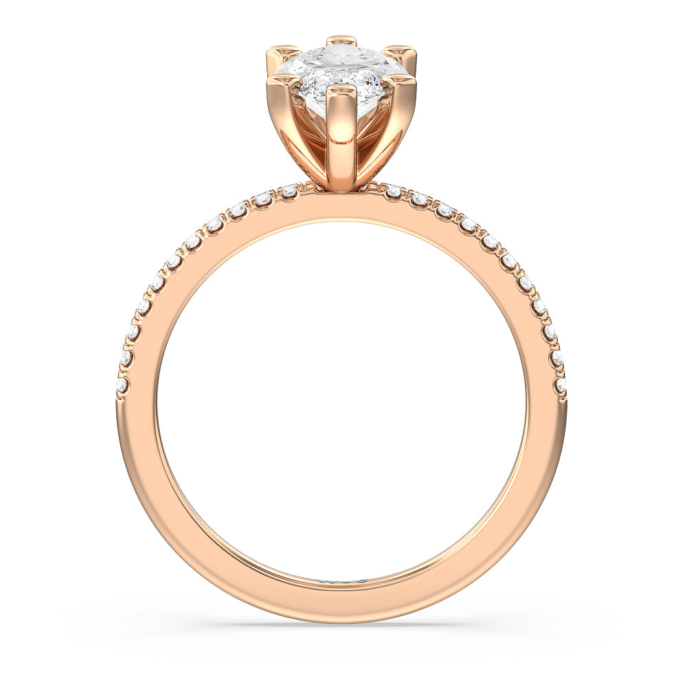 Vela Traditional Pave Diamond Engagement Ring with Marquise Cut Diamond in 14KT Rose Gold view 2
