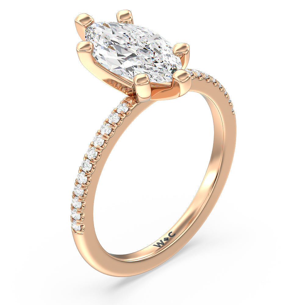 Vela Traditional Pave Diamond Engagement Ring with Marquise Cut Diamond in 14KT Rose Gold view 3

