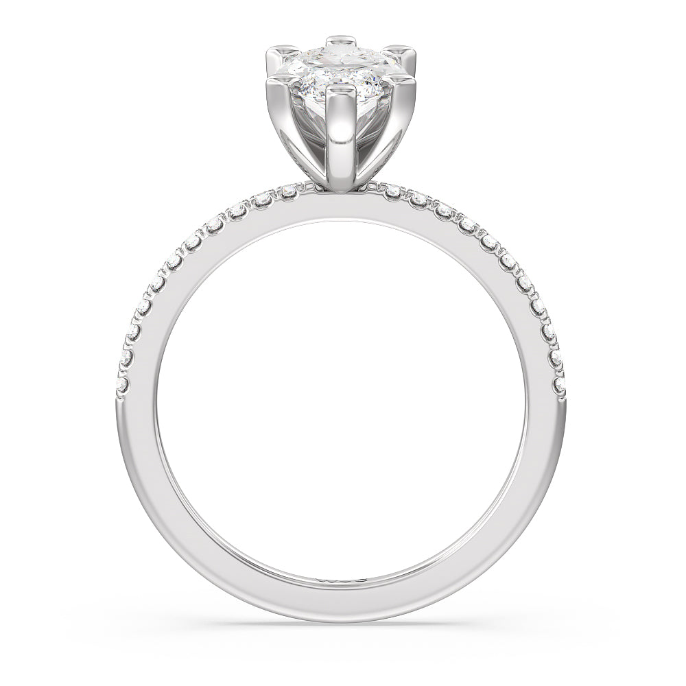 Vela Traditional Pave Diamond Engagement Ring with Marquise Cut Diamond in 14KT Platinum view 2
