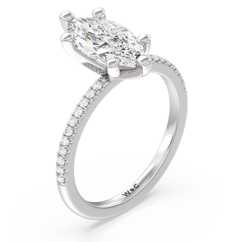 Vela Traditional Pave Diamond Engagement Ring with Marquise Cut Diamond in 14KT Platinum view 3
