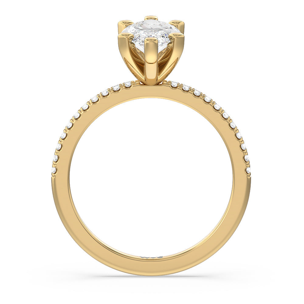 Vela Traditional Pave Diamond Engagement Ring with Marquise Cut Diamond in 14KT Yellow Gold view 2
